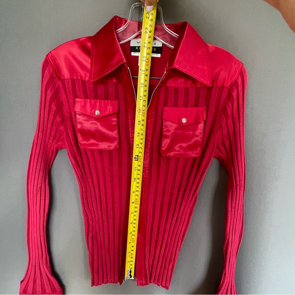 Vintage Wayne Rogers 70% silk and spandex long sleeve collared top with zipper - Picture 6 of 11